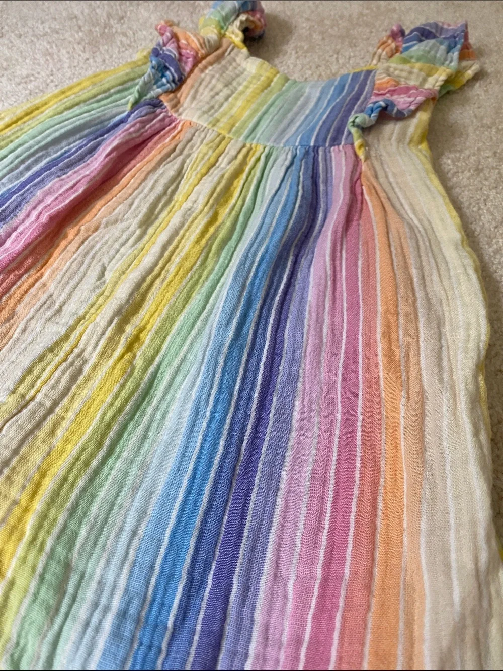 GAP Rainbow Stripe Cotton Romper ruffle sleeve size 4T